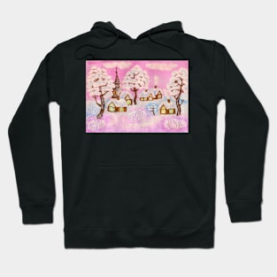 Winter landscape on pink Hoodie